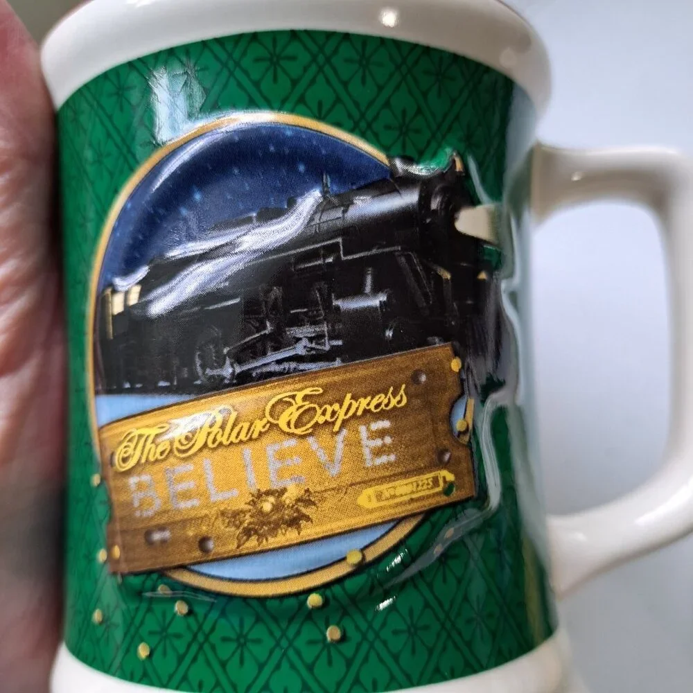 Set of 2 Polar Express Hot Chocolate Mugs Christmas Train Decor Bell Still Rings